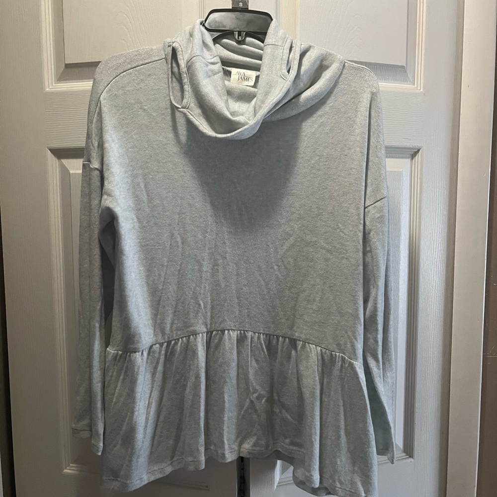 Ava James peplum cowl convertible mask soft long sleeve shirt